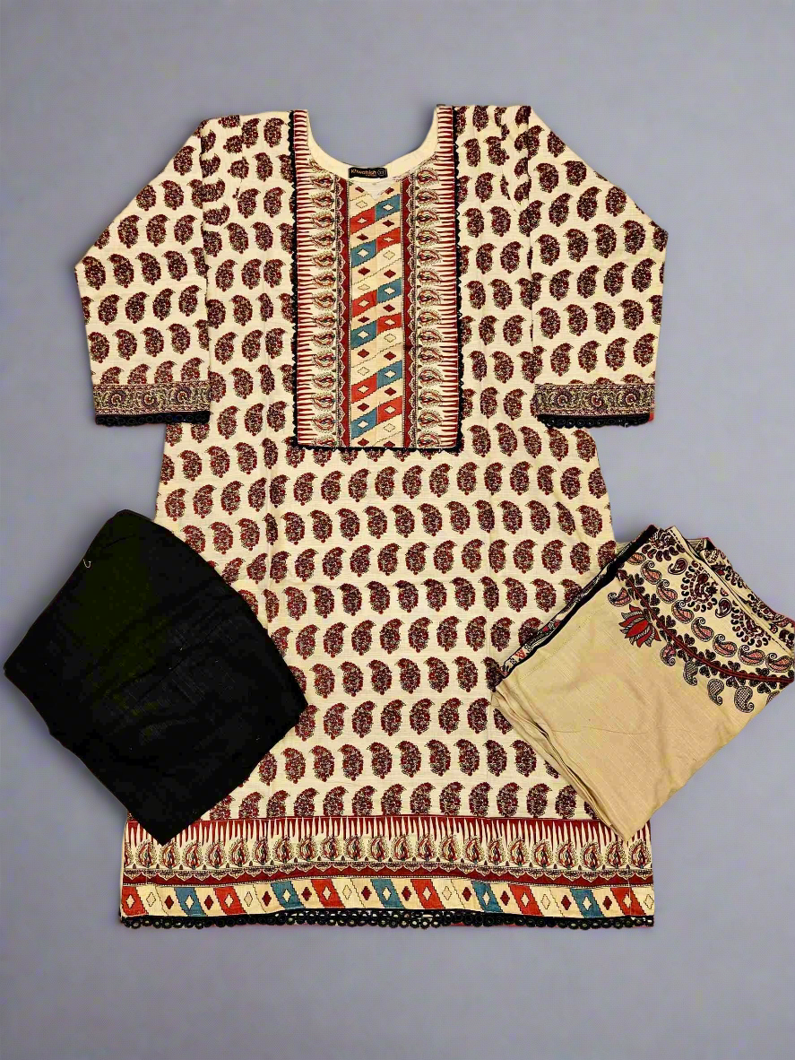 Designer off white and maroon colour winter collection khaddar fabric with khaddar shawl