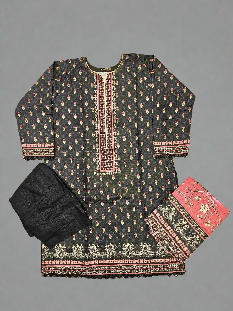 Designer black and coral pink colour winter collection khaddar fabric with khaddar shawl