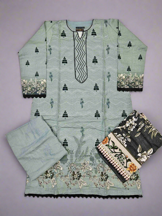 Designer blue-grey and black colour winter collection khaddar fabric with khaddar shawl