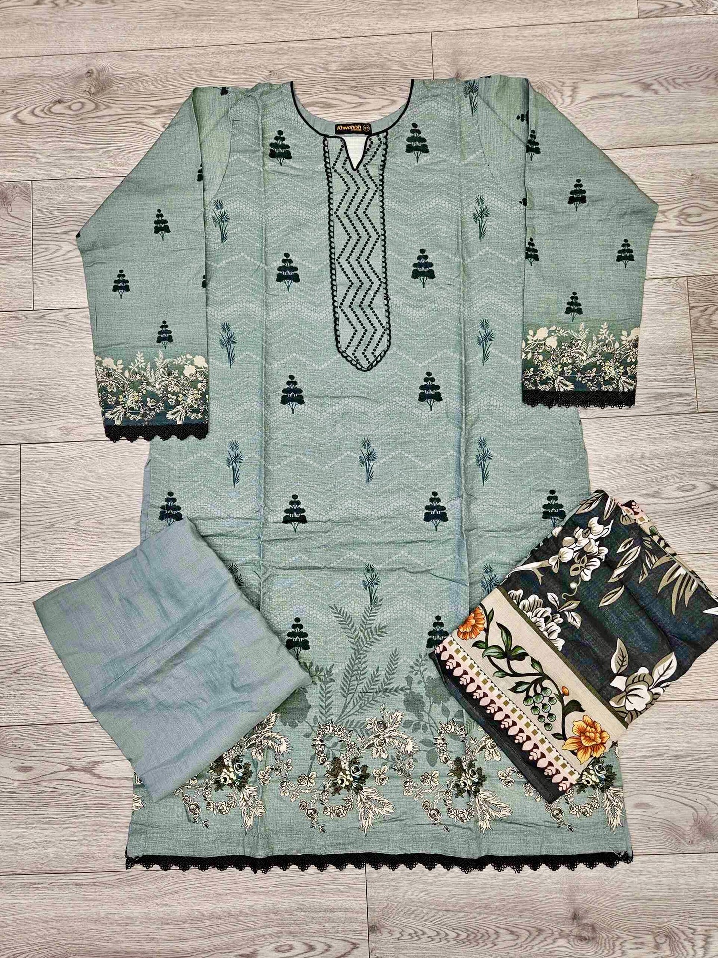Designer blue-grey and black colour winter collection khaddar fabric with khaddar shawl