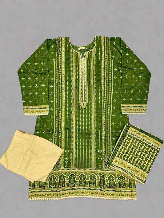 Designer fern green and banana colour winter collection khaddar fabric with khaddar shawl