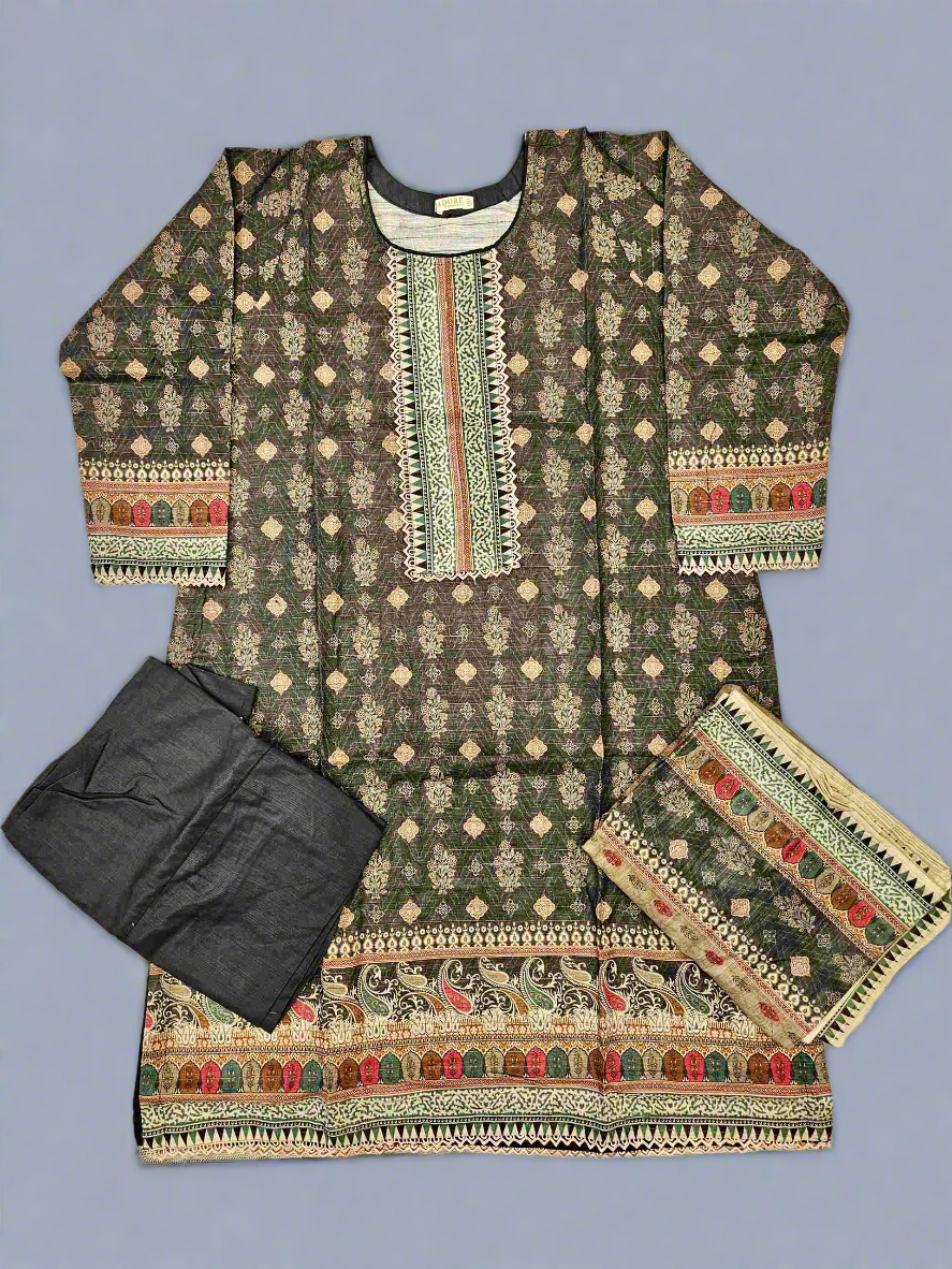 Designer charcoal grey and pinkish red colour winter collection khaddar fabric with khaddar shawl