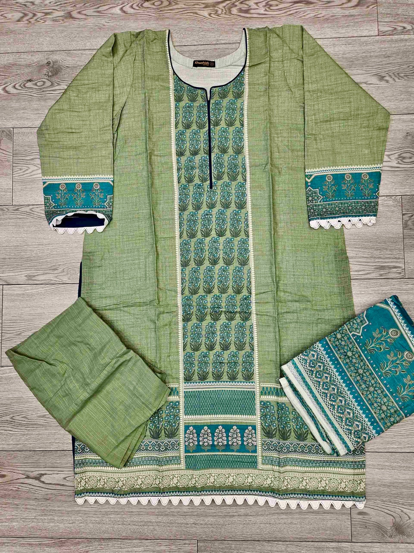 Designer olive green colour winter collection khaddar fabric with khaddar shawl