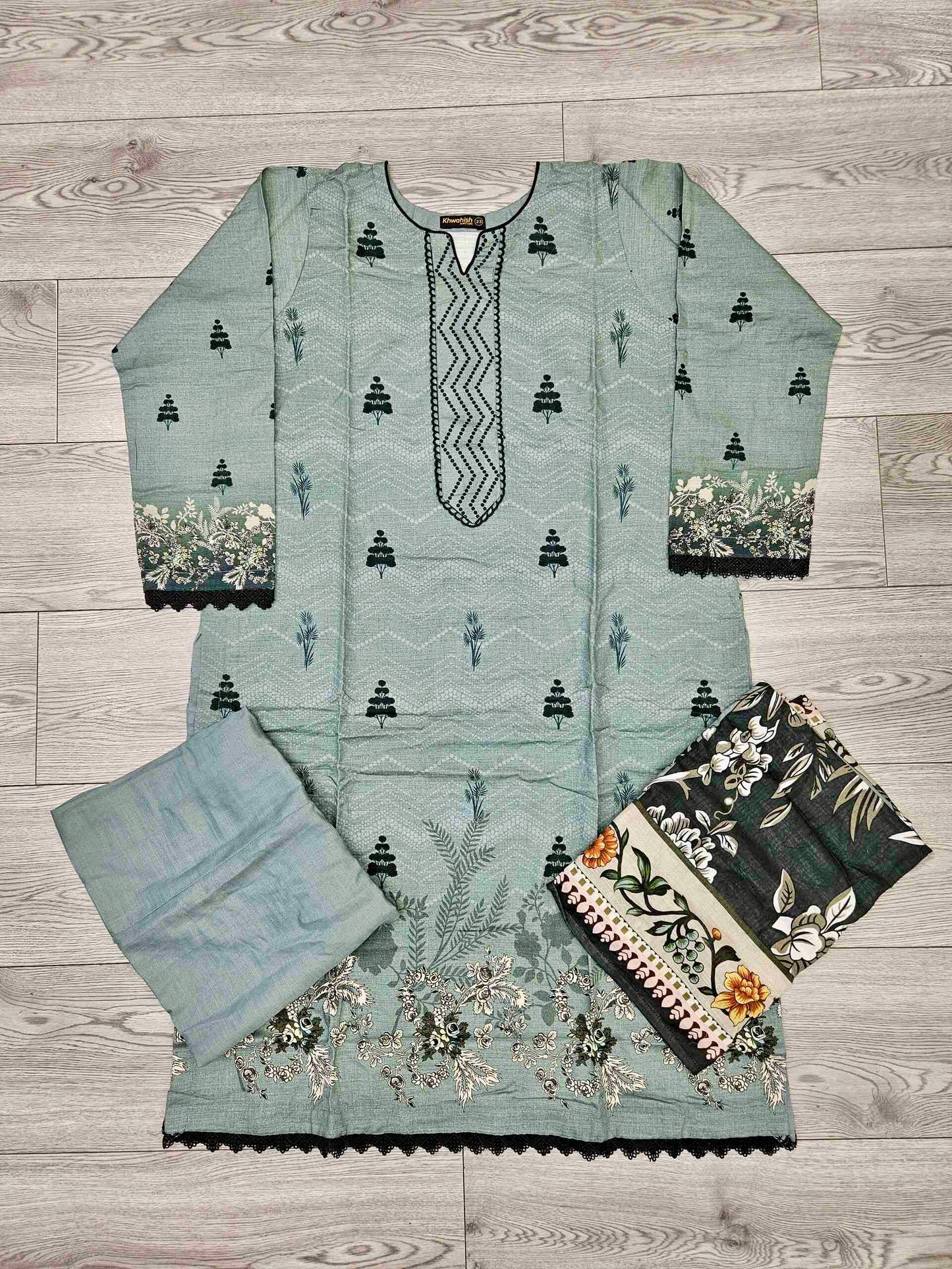 Designer blue-grey and black colour winter collection khaddar fabric with khaddar shawl