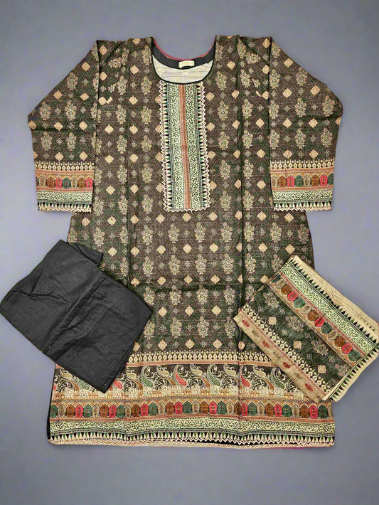 Designer charcoal grey and pinkish red colour winter collection khaddar fabric with khaddar shawl