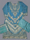 MB duck blue colour hand embroidered shirt in organza fabric