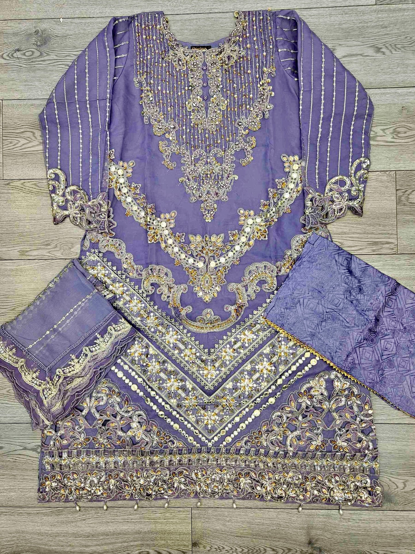 MB lilac colour hand embroidered shirt in organza fabric