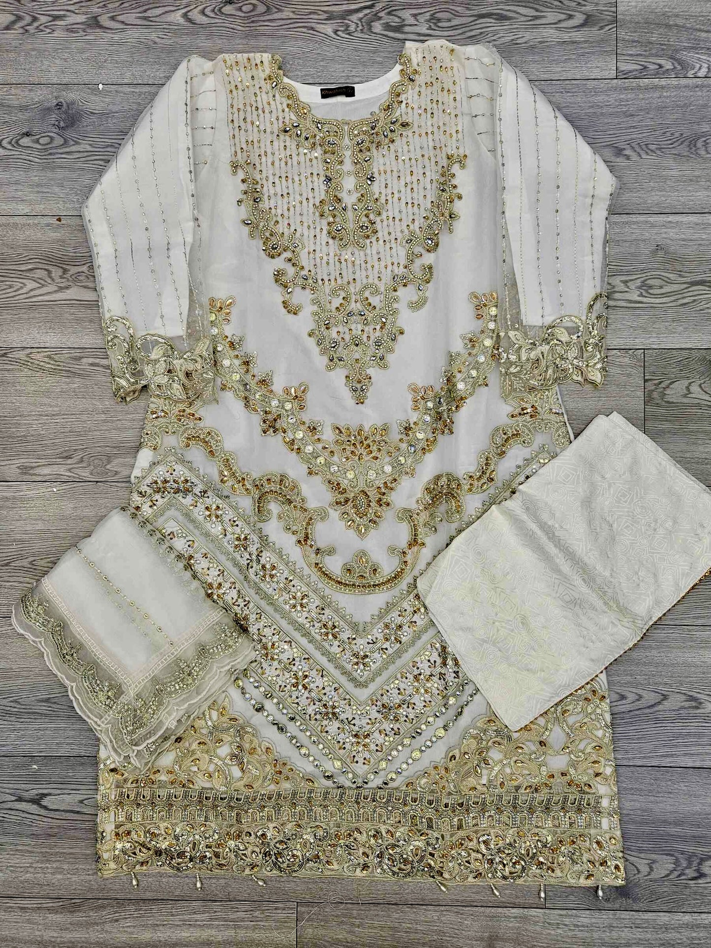 MB seashell white colour hand embroidered shirt in organza fabric