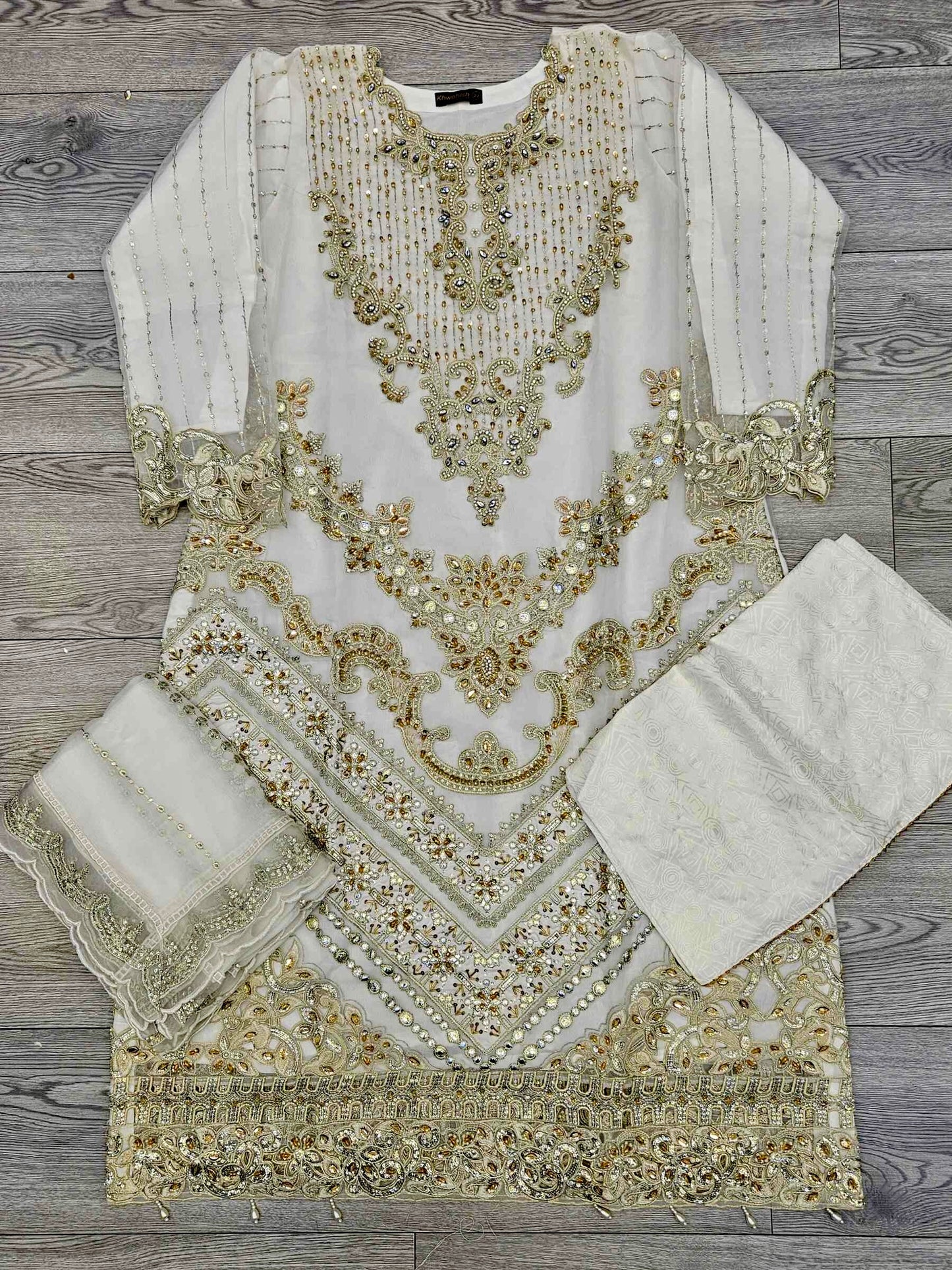MB seashell white colour hand embroidered shirt in organza fabric