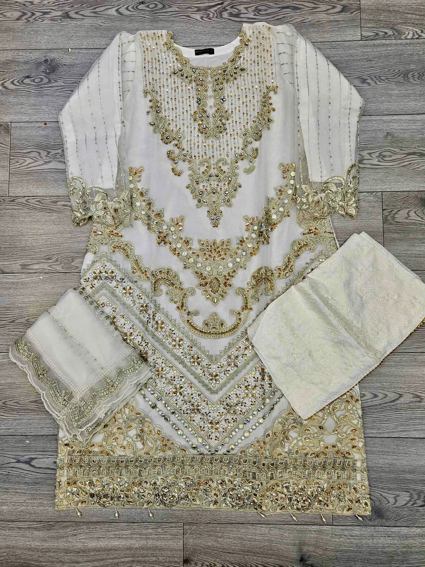 MB seashell white colour hand embroidered shirt in organza fabric