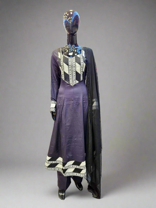 Black with white embroidery on neck and border marina winter fabric