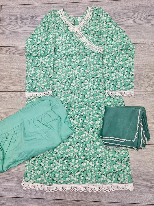 Girl's Mint Green colour Floral Print