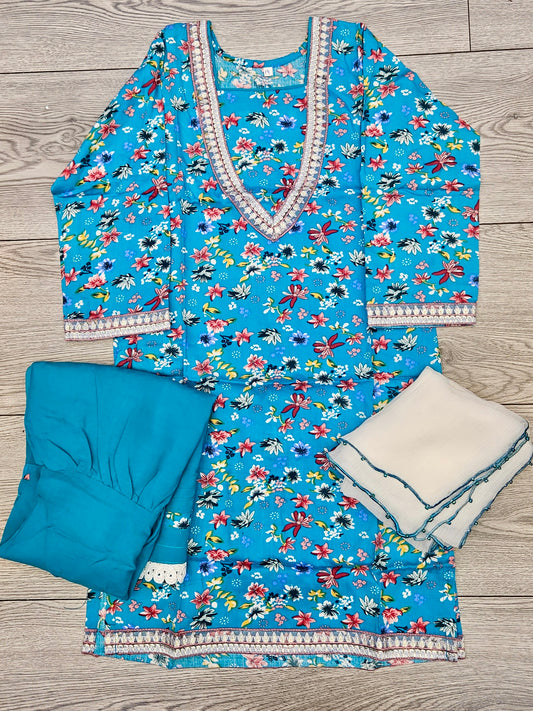 Girl's Dodger Blue colour Floral Print