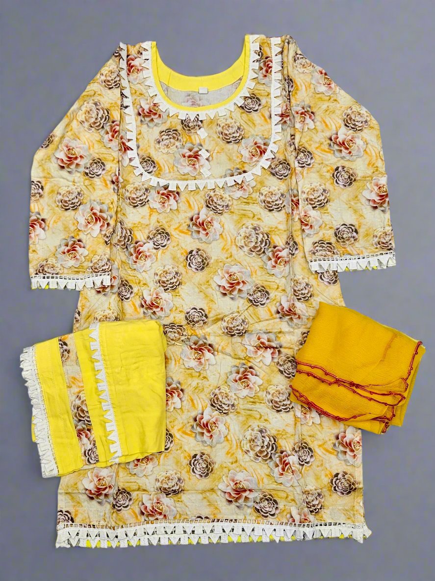 Girl's Lemon Yellow colour Floral Print