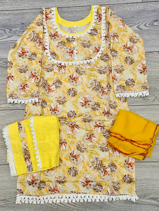 Girl's Lemon Yellow colour Floral Print