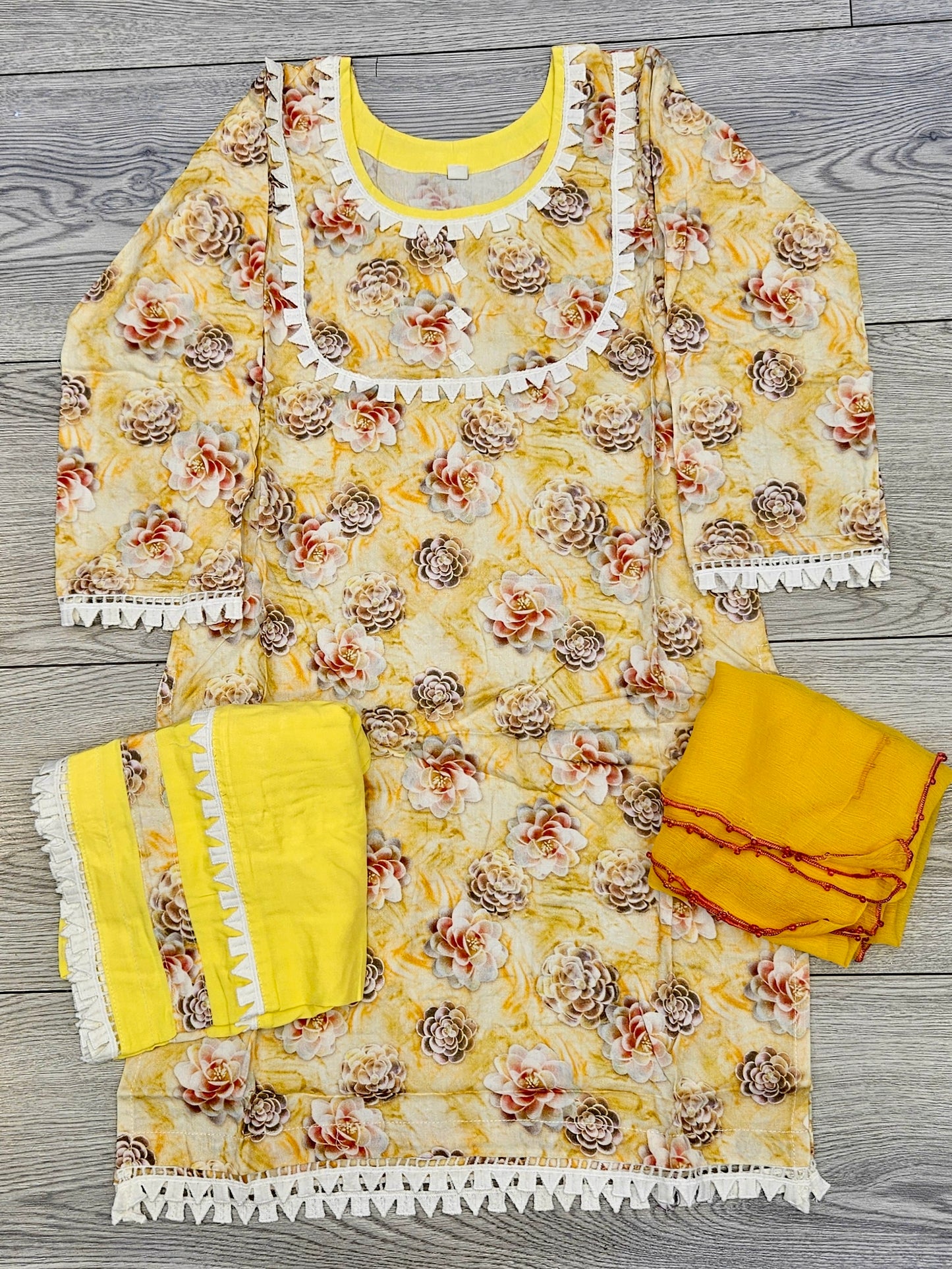 Girl's Lemon Yellow colour Floral Print
