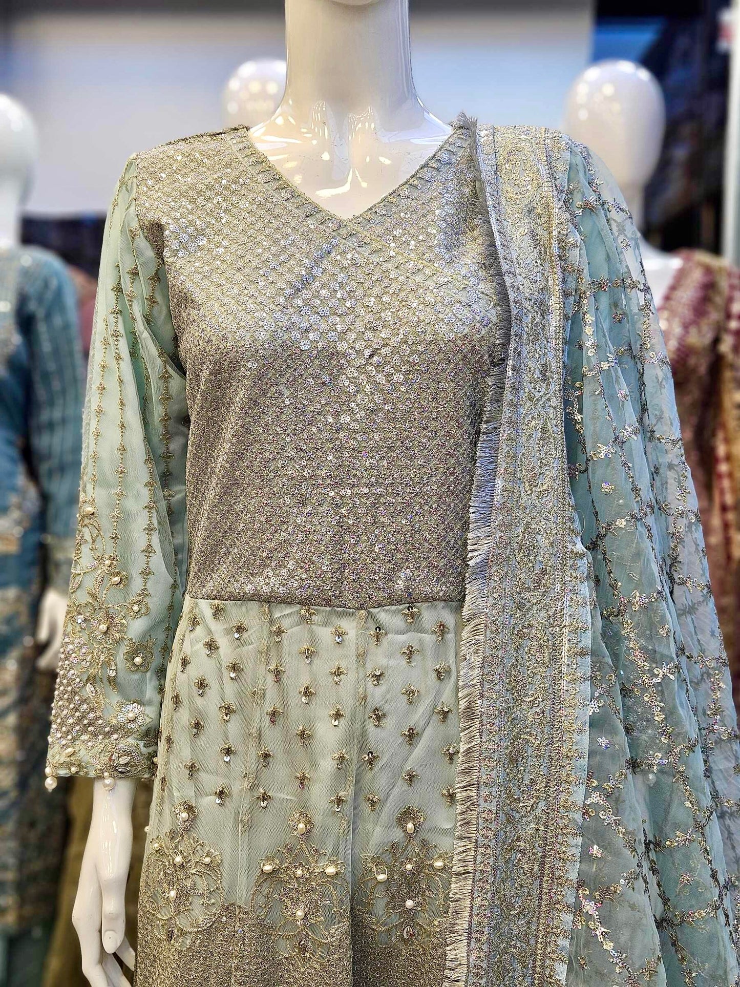 FZS Nira Ice blue colour embroidered