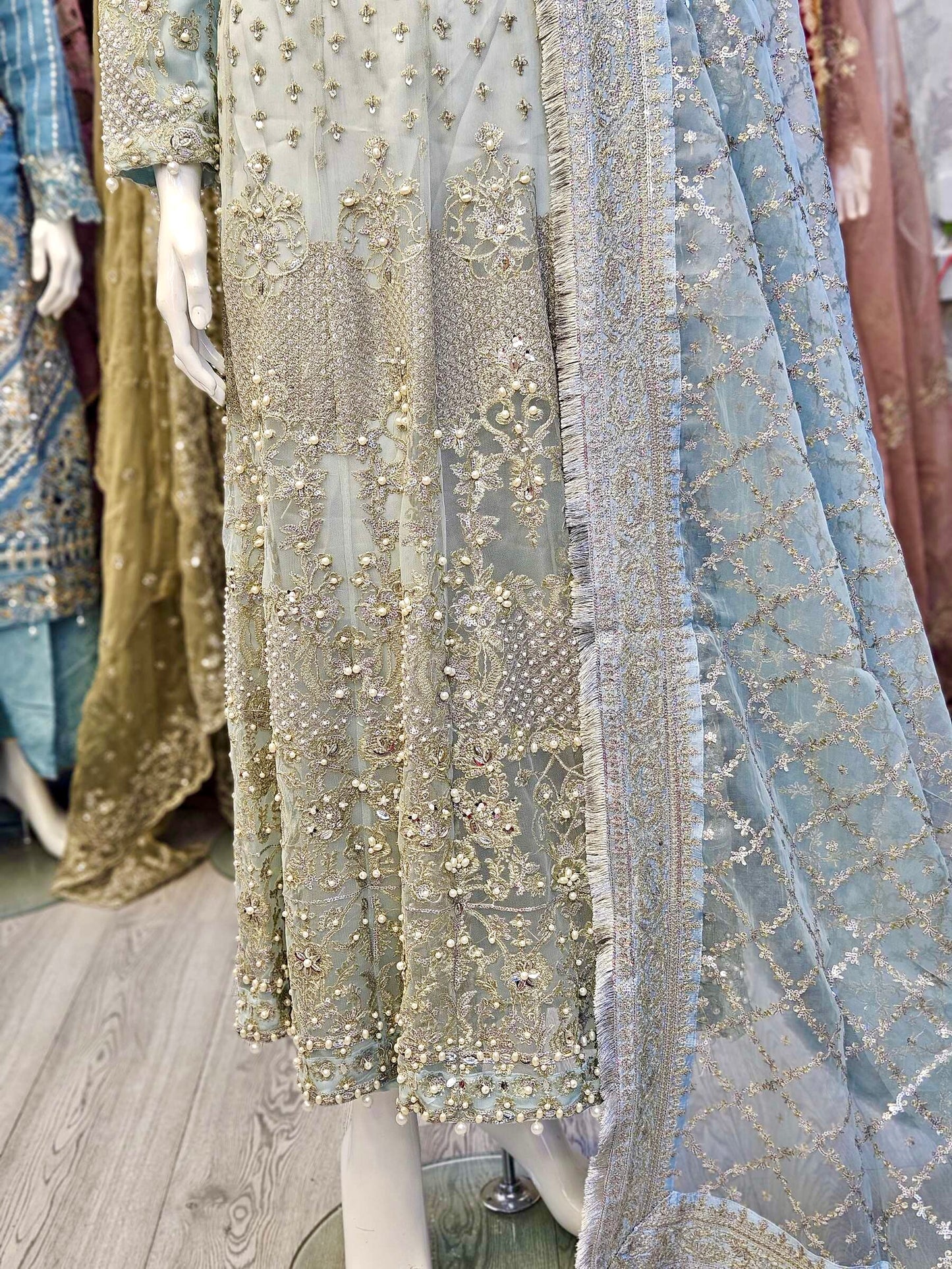 FZS Nira Ice blue colour embroidered