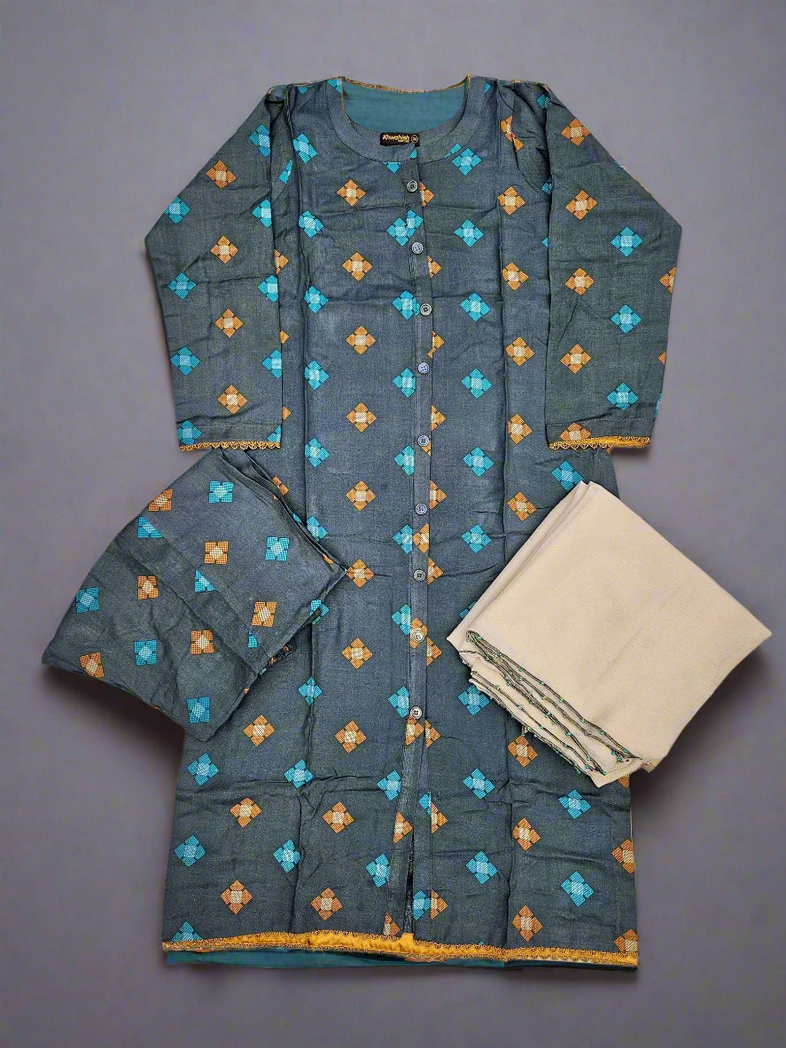 Midnight green colour ditsy print linen fabric