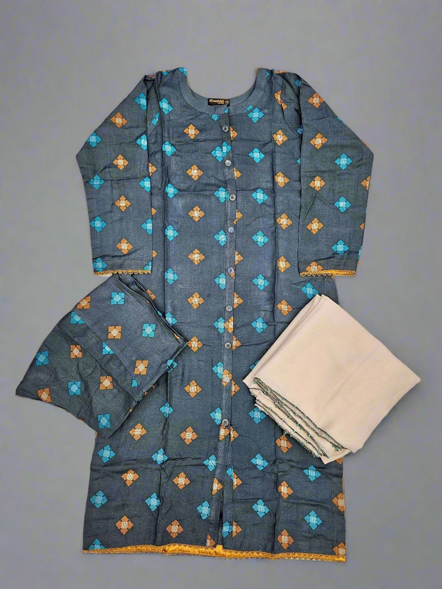 Midnight green colour ditsy print linen fabric