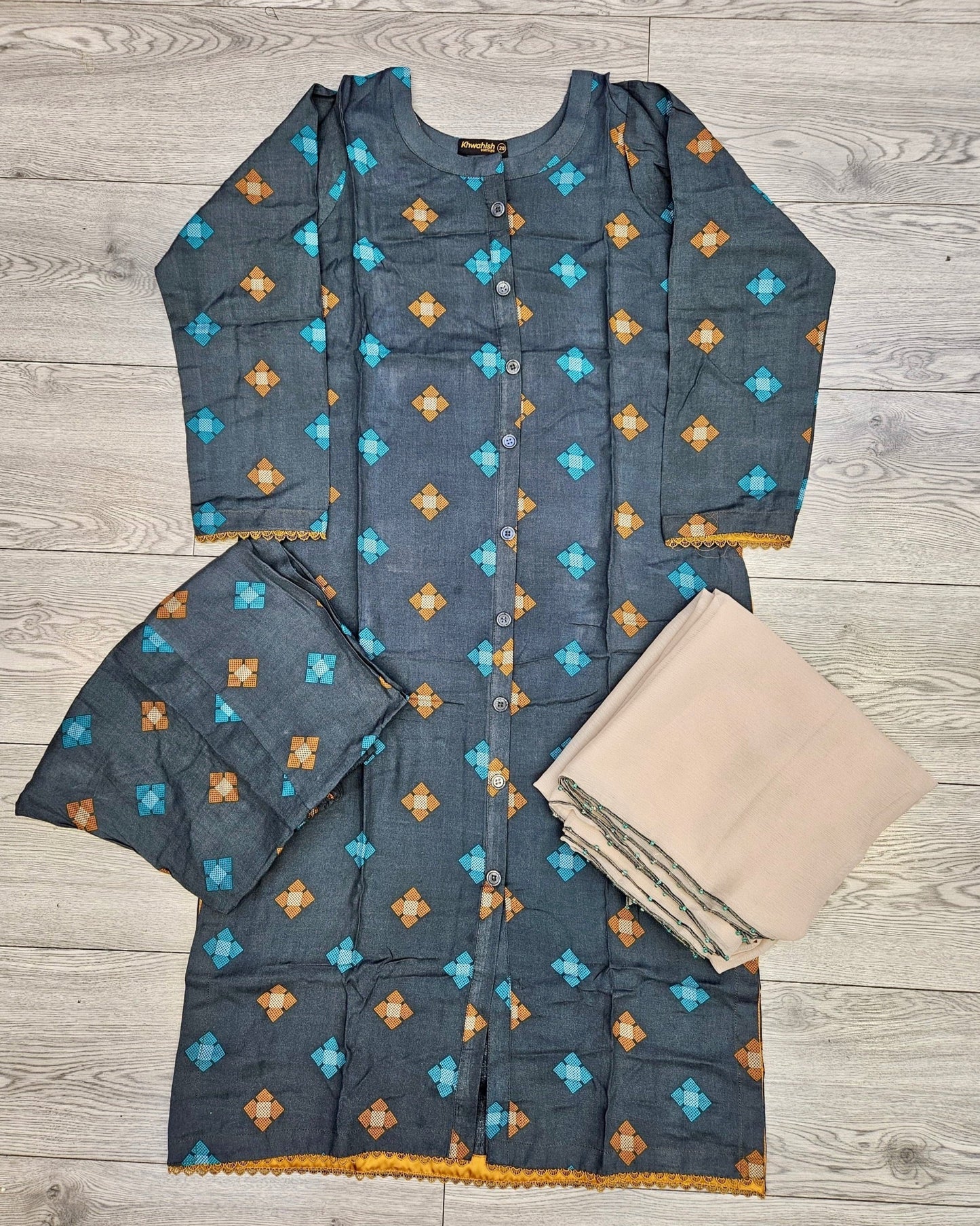 Midnight green colour ditsy print linen fabric