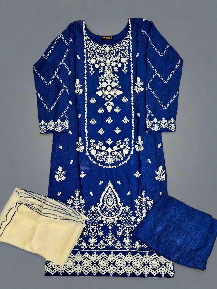 CRM navy blue colour thread and zari embroidered