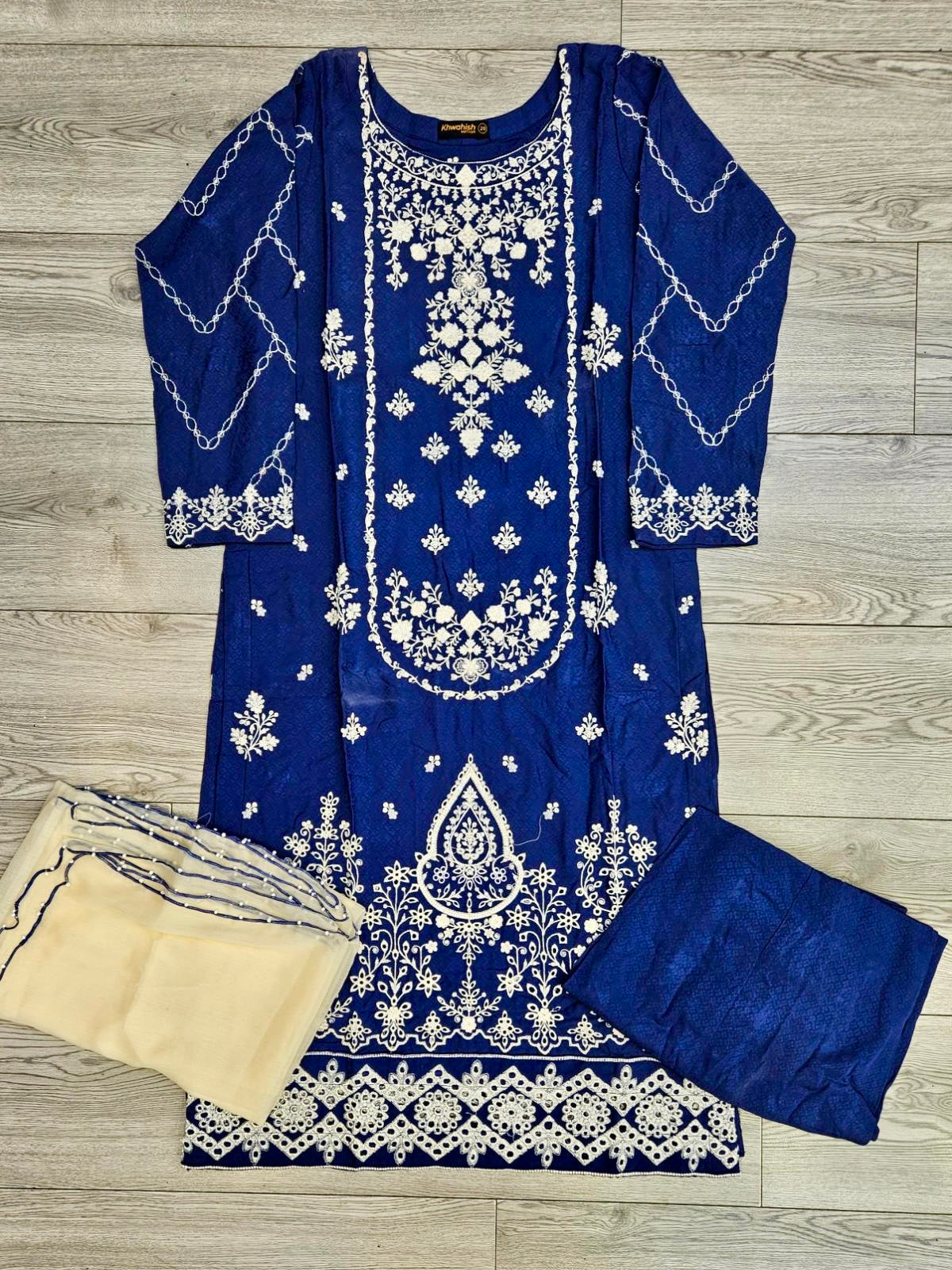 CRM navy blue colour thread and zari embroidered