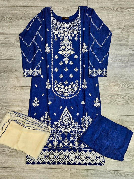 CRM navy blue colour thread and zari embroidered