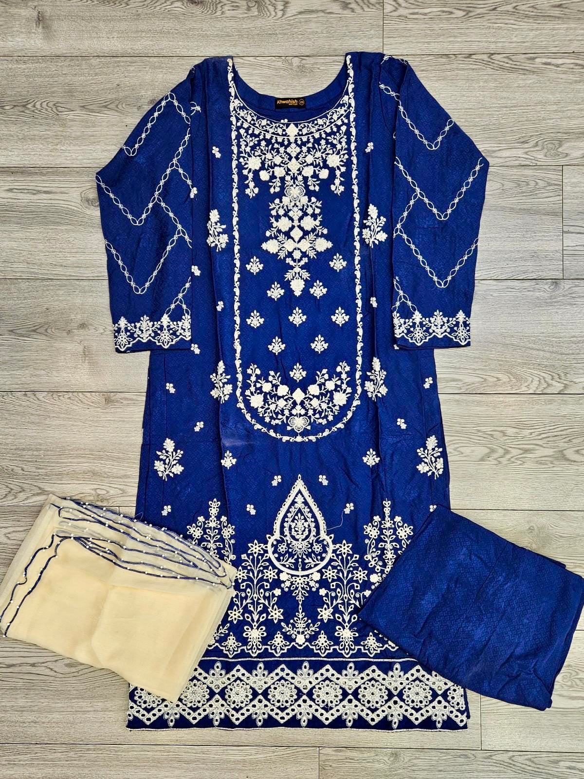 CRM navy blue colour thread and zari embroidered