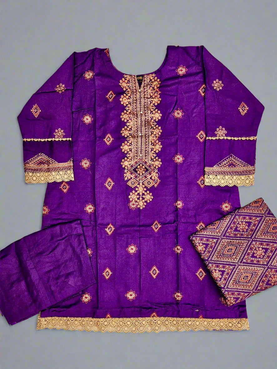 ANM by Ali violet colour thread embroidered
