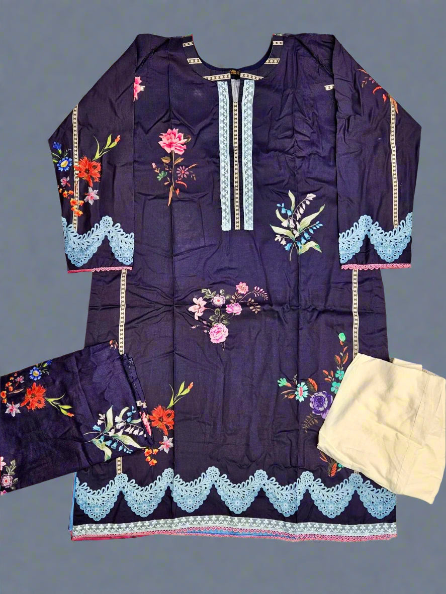 Sana Safinaz H243-12B navy blue colour digital floral print