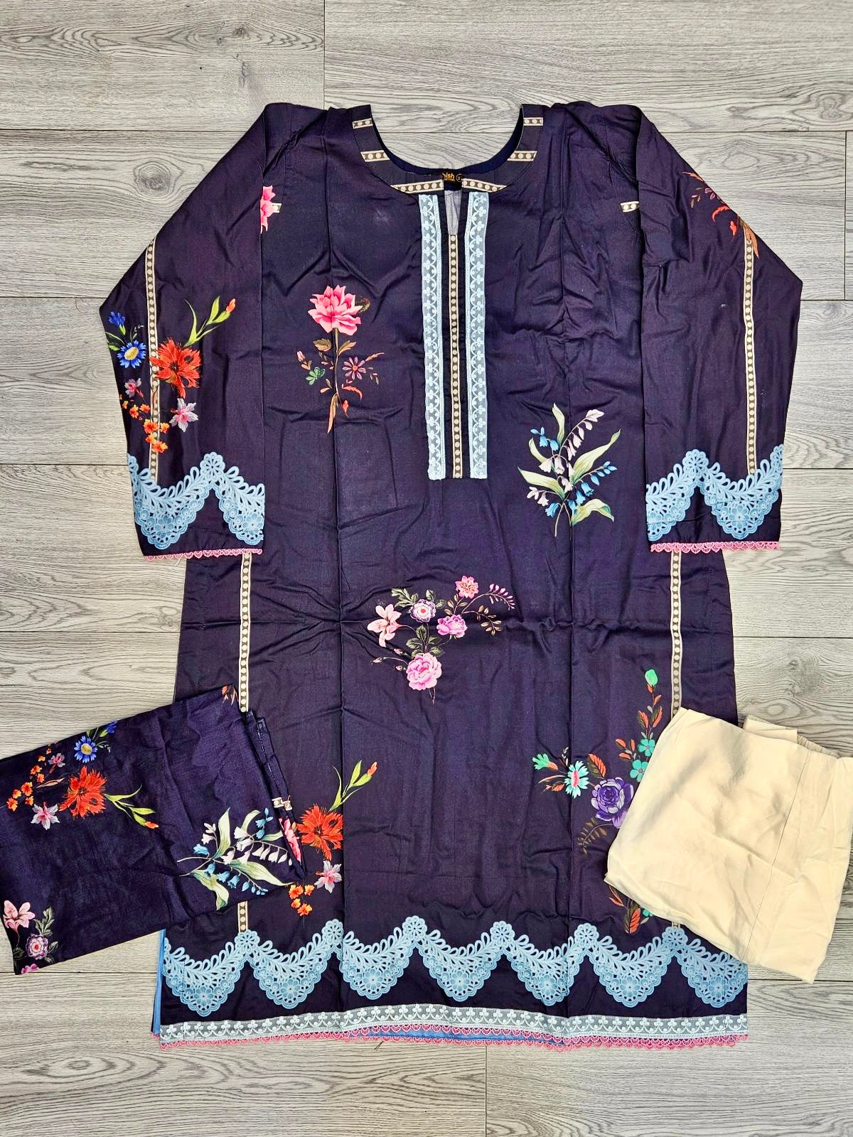 Sana Safinaz H243-12B navy blue colour digital floral print