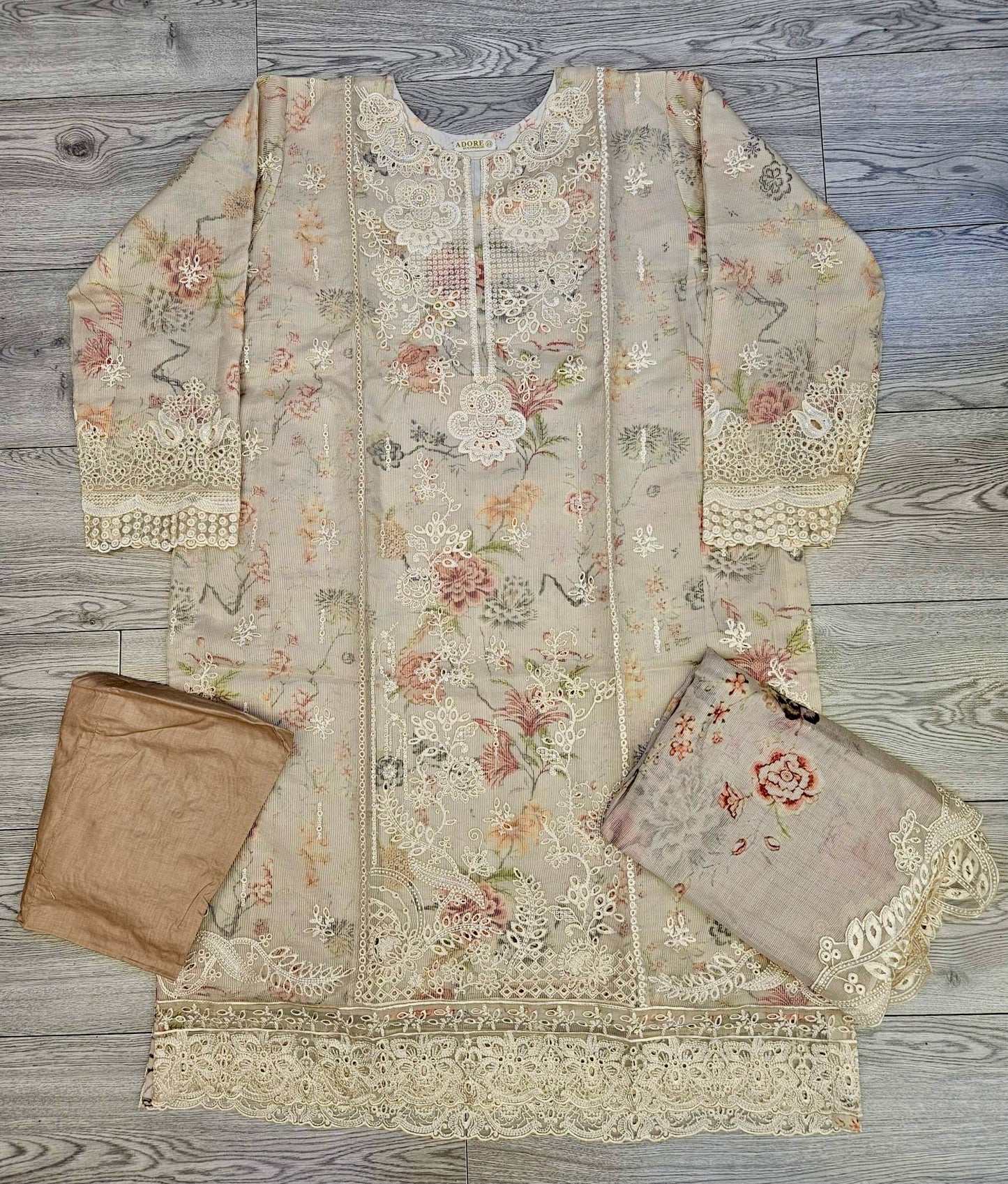 QMR light peach colour embroidered