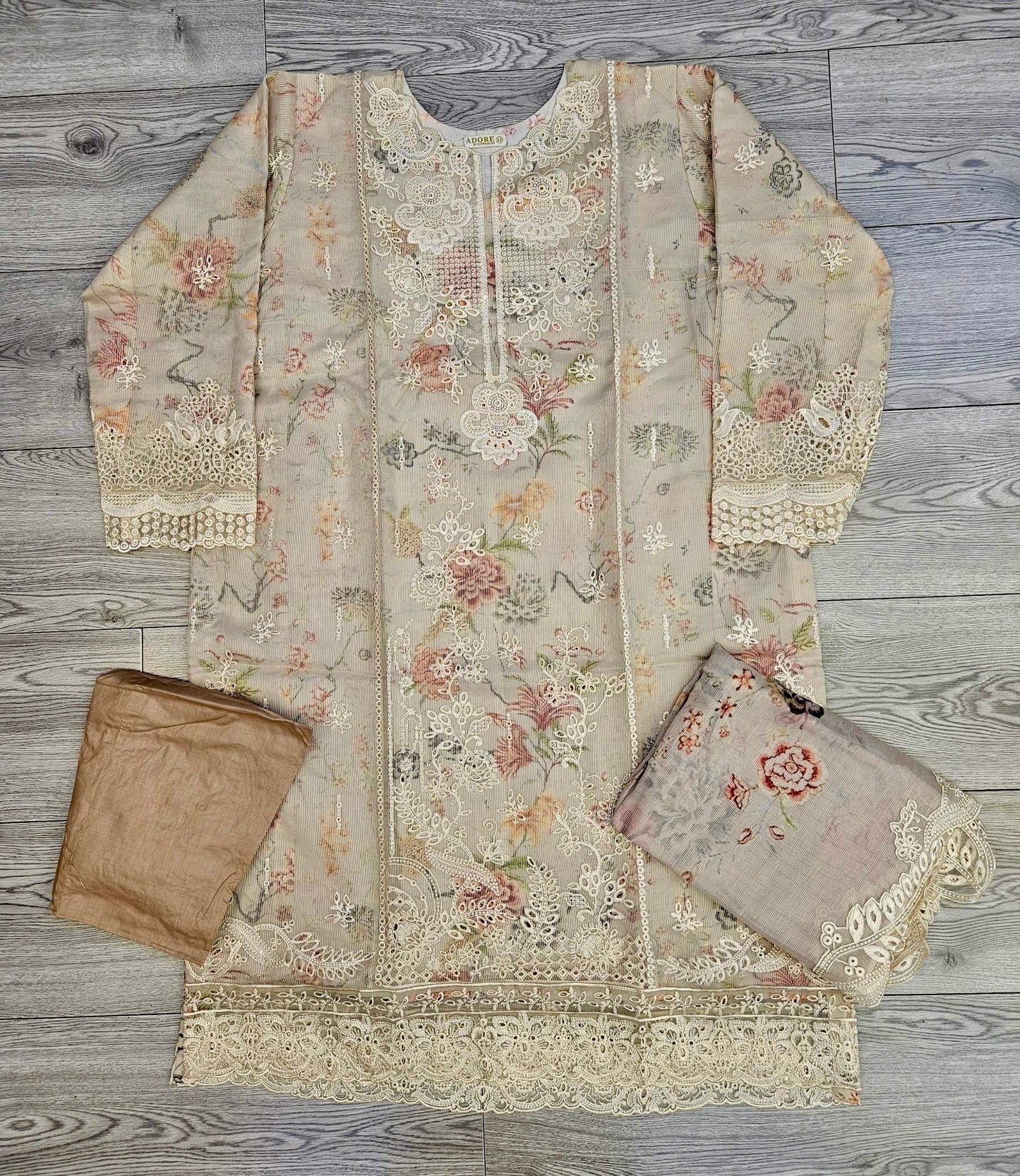 QMR light peach colour embroidered
