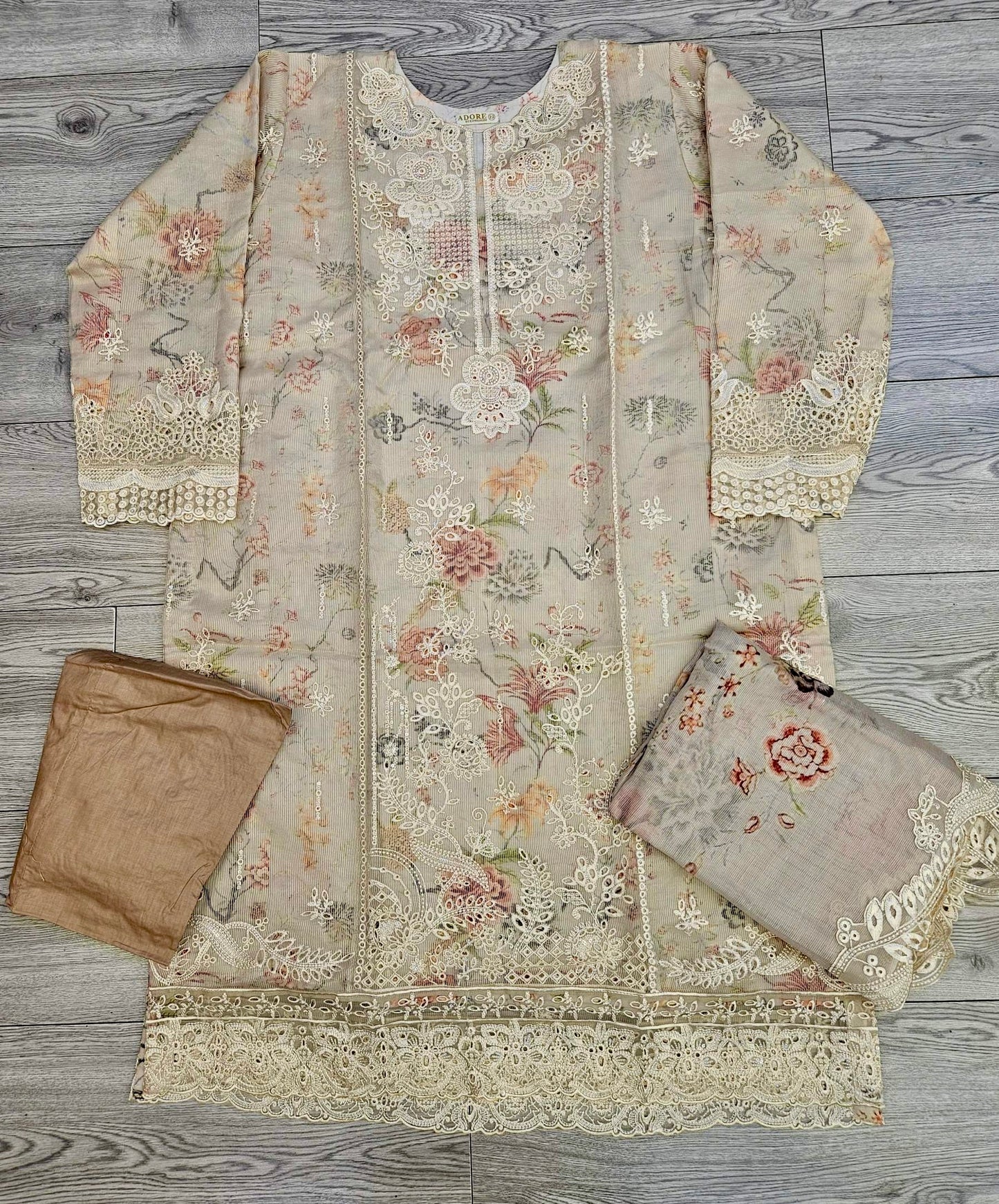 QMR light peach colour embroidered