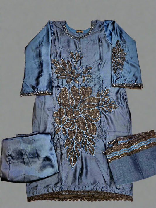 NOA navy blue colour silk embroidered in thread and sequins