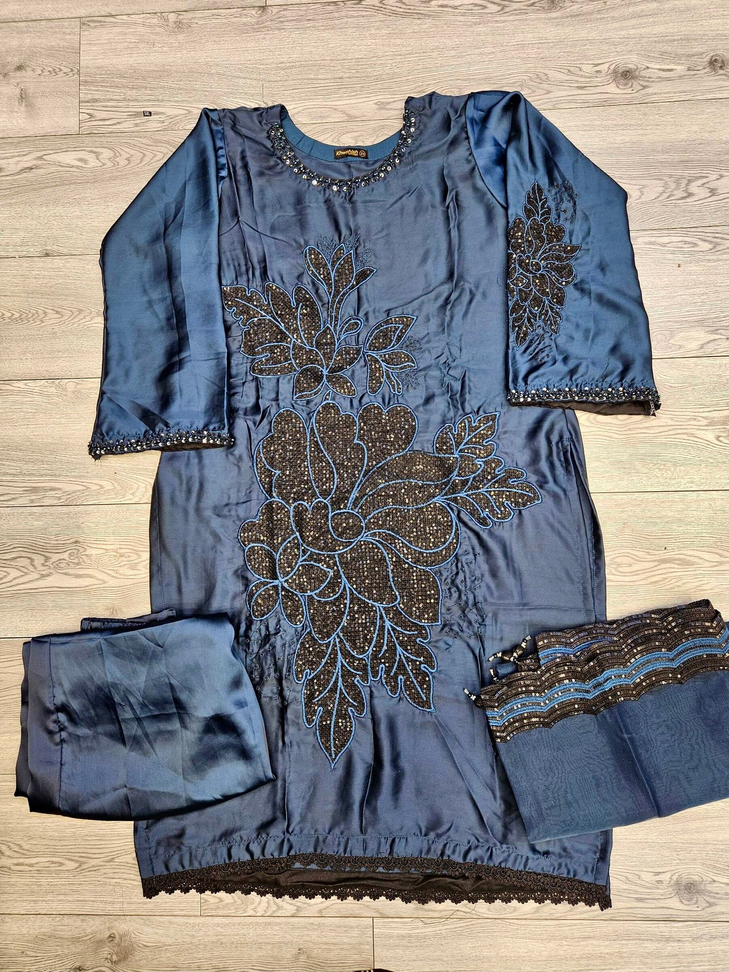 NOA navy blue colour silk embroidered in thread and sequins
