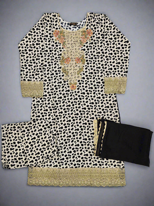 Black and beige colour floral print