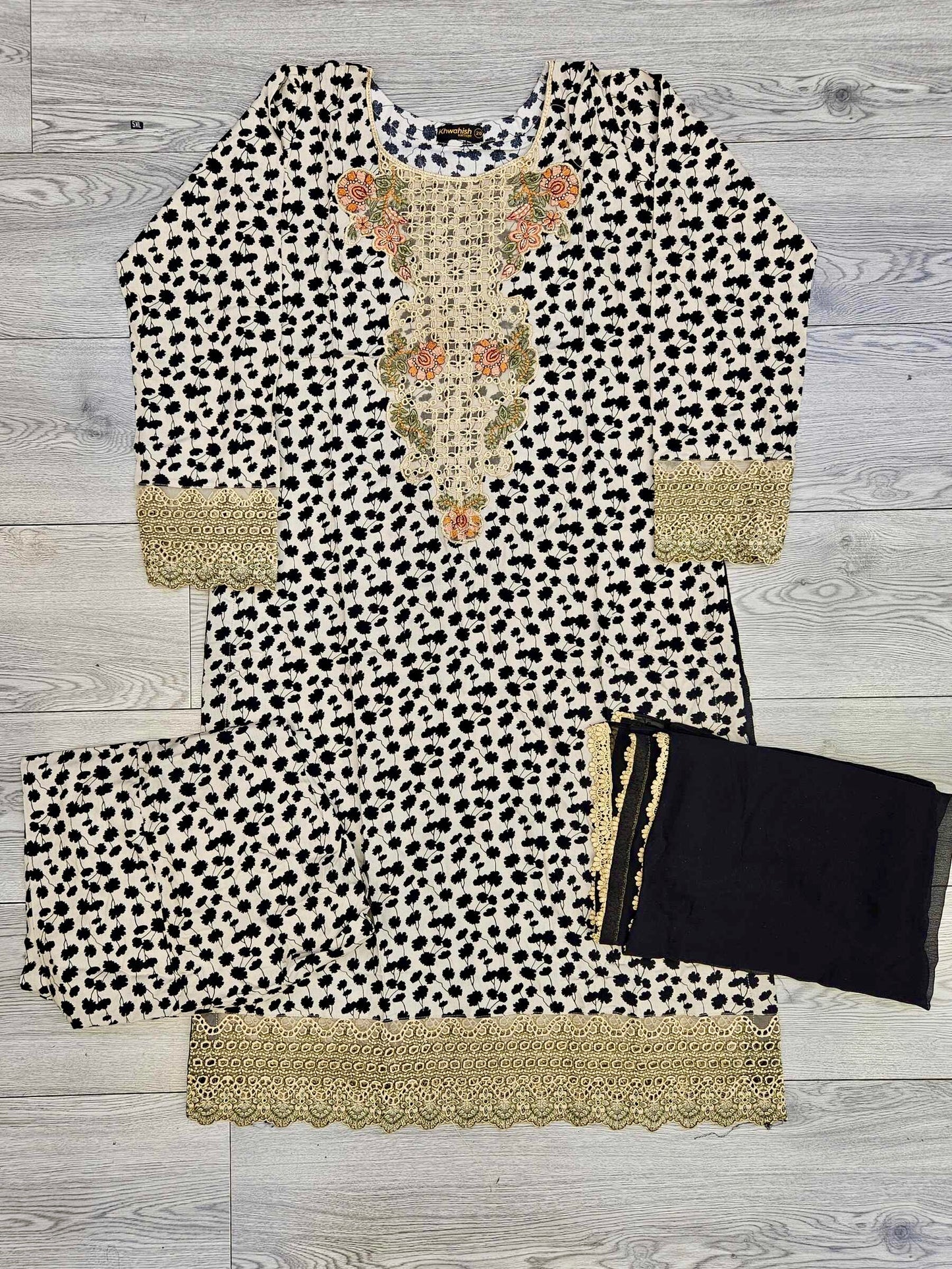 Black and beige colour floral print