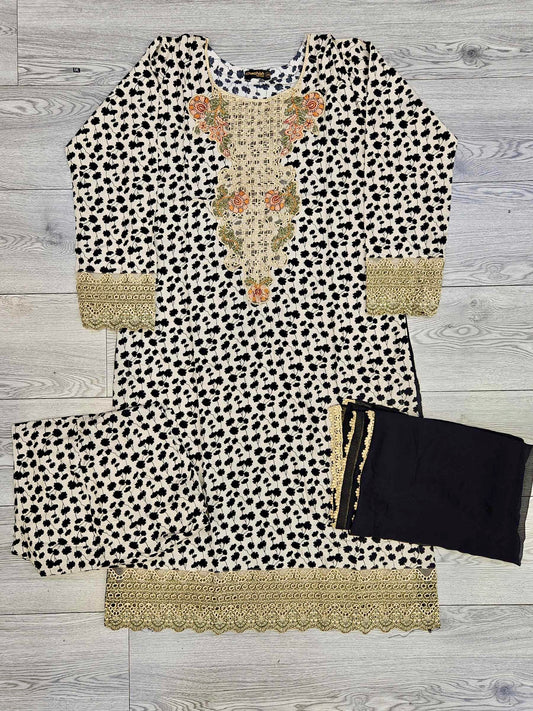 Black and beige colour floral print
