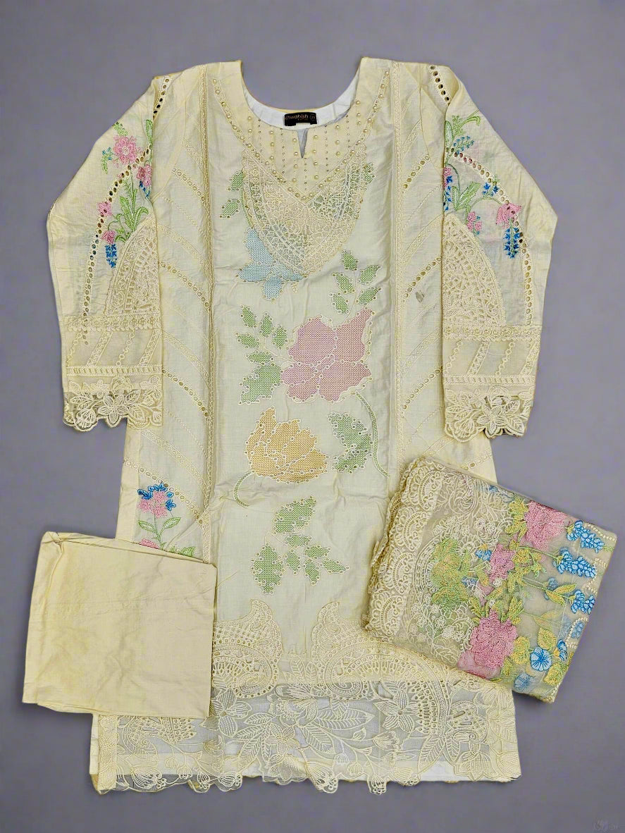 MB embroidered light yellow colour sequins and lasercut