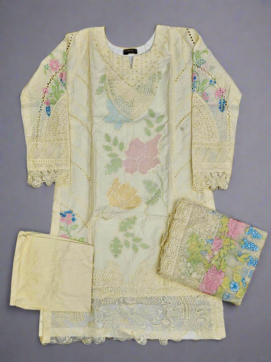 MB embroidered light yellow colour sequins and lasercut