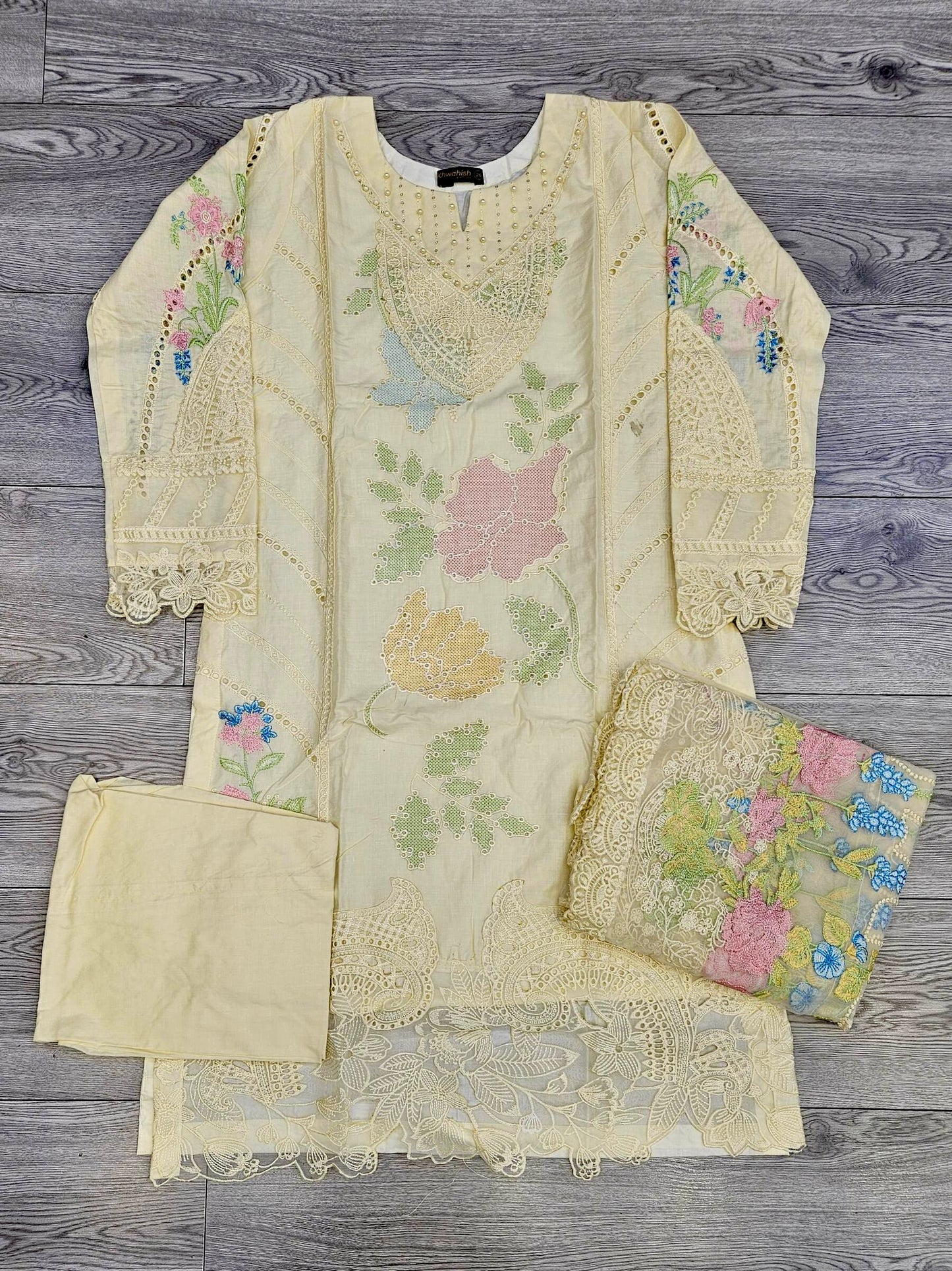 MB embroidered light yellow colour sequins and lasercut