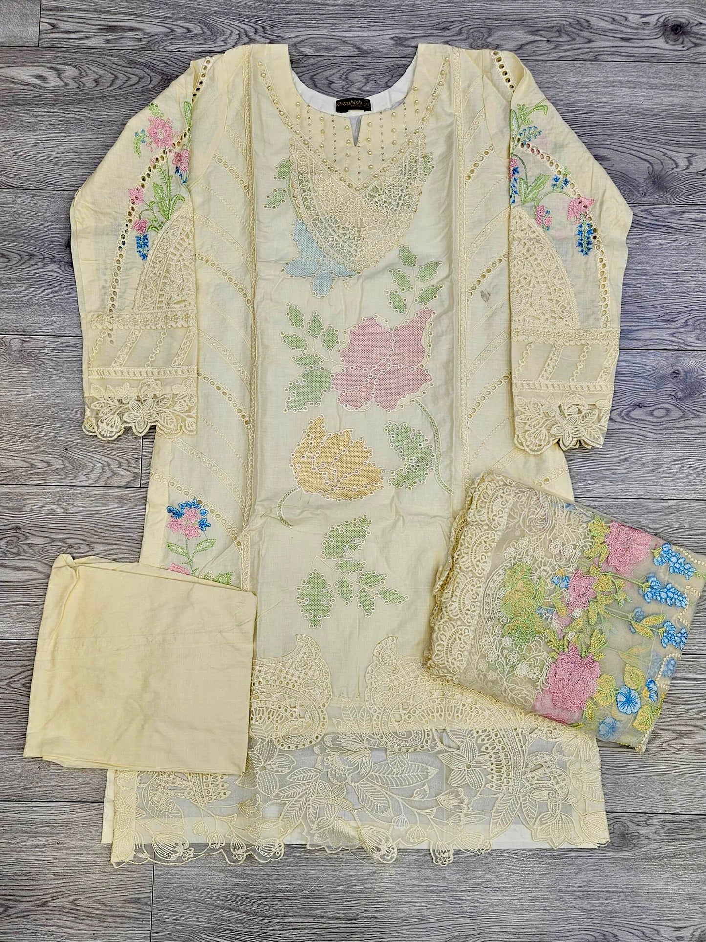MB embroidered light yellow colour sequins and lasercut