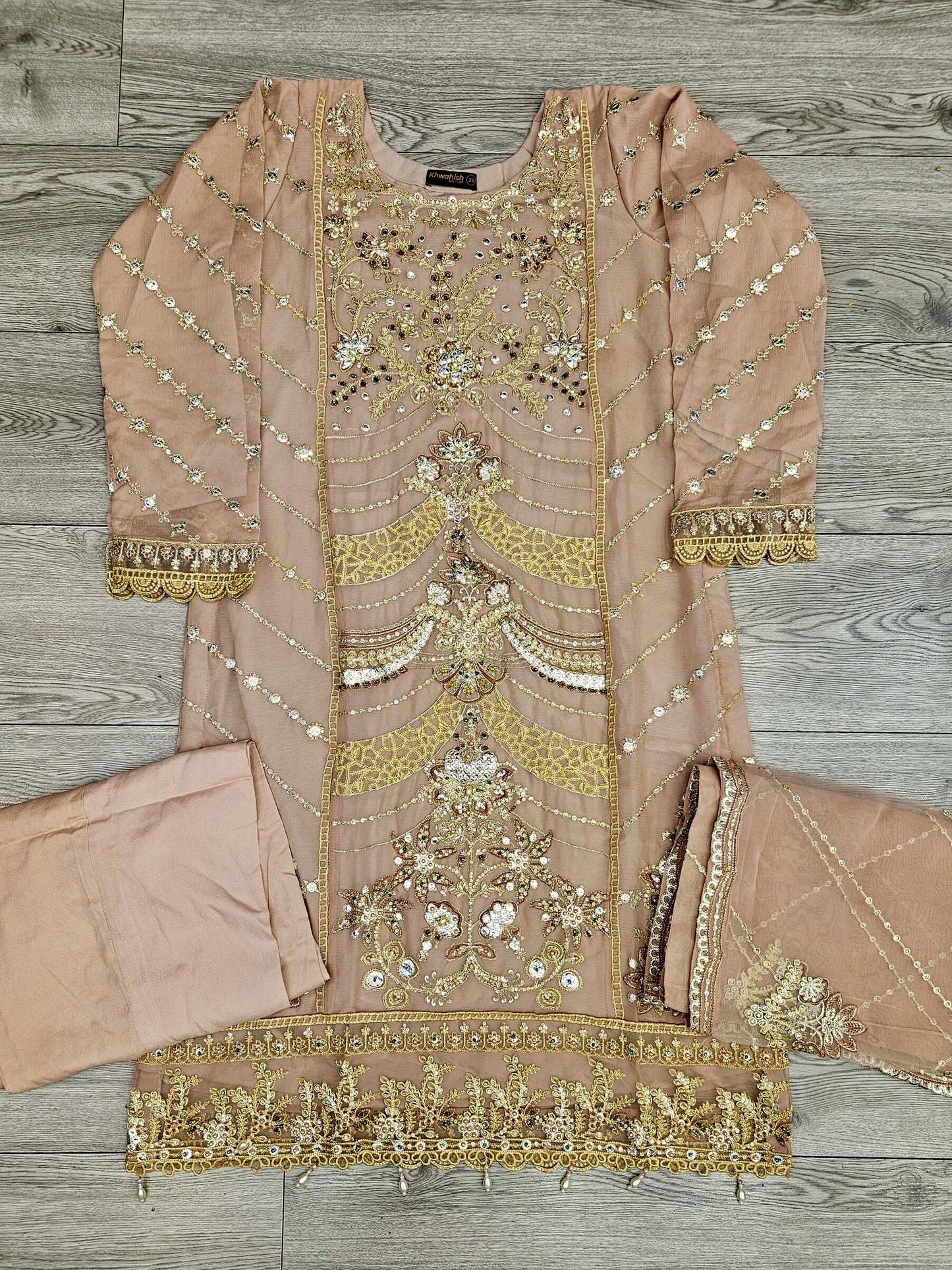 AD2 Dusty Pink Colour Hand Embellished in Pearls Stones