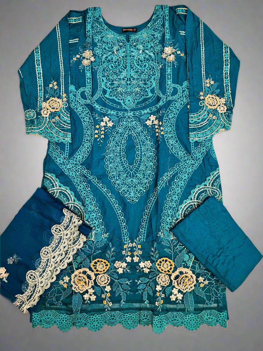 MB teal blue and silver colour laser cut thread and sequin