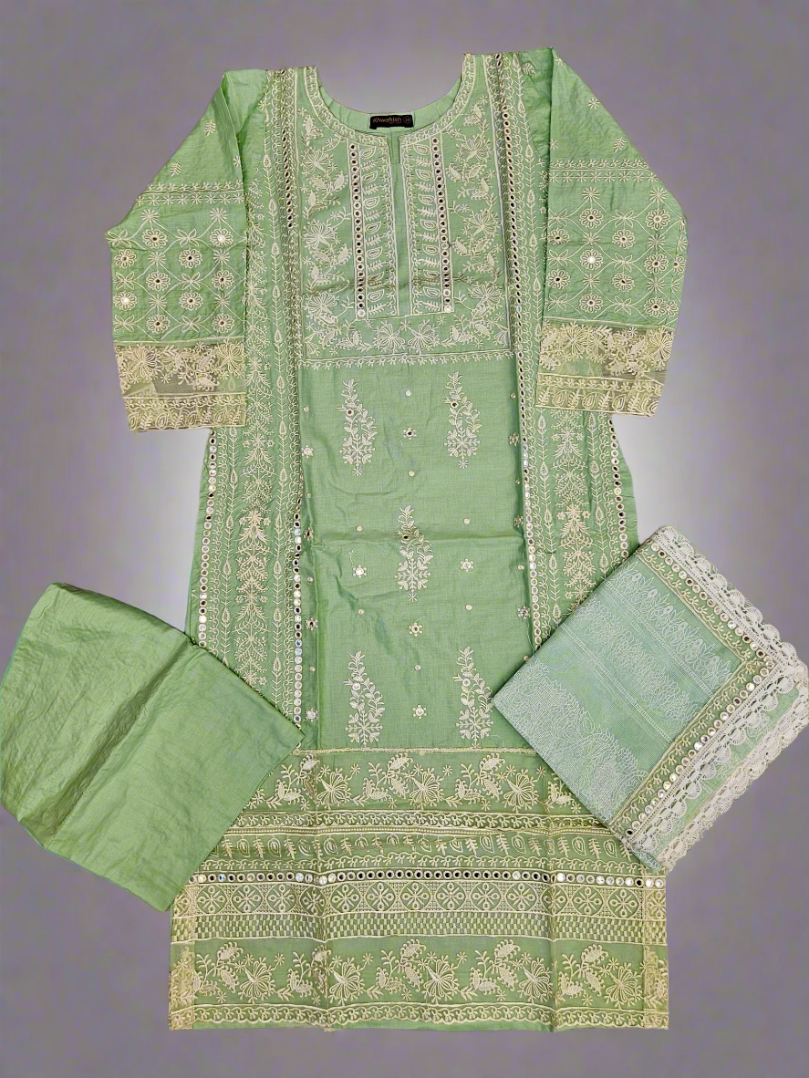SBN seafoam green colour chikan kari embroidery cotton shalwar kameez
