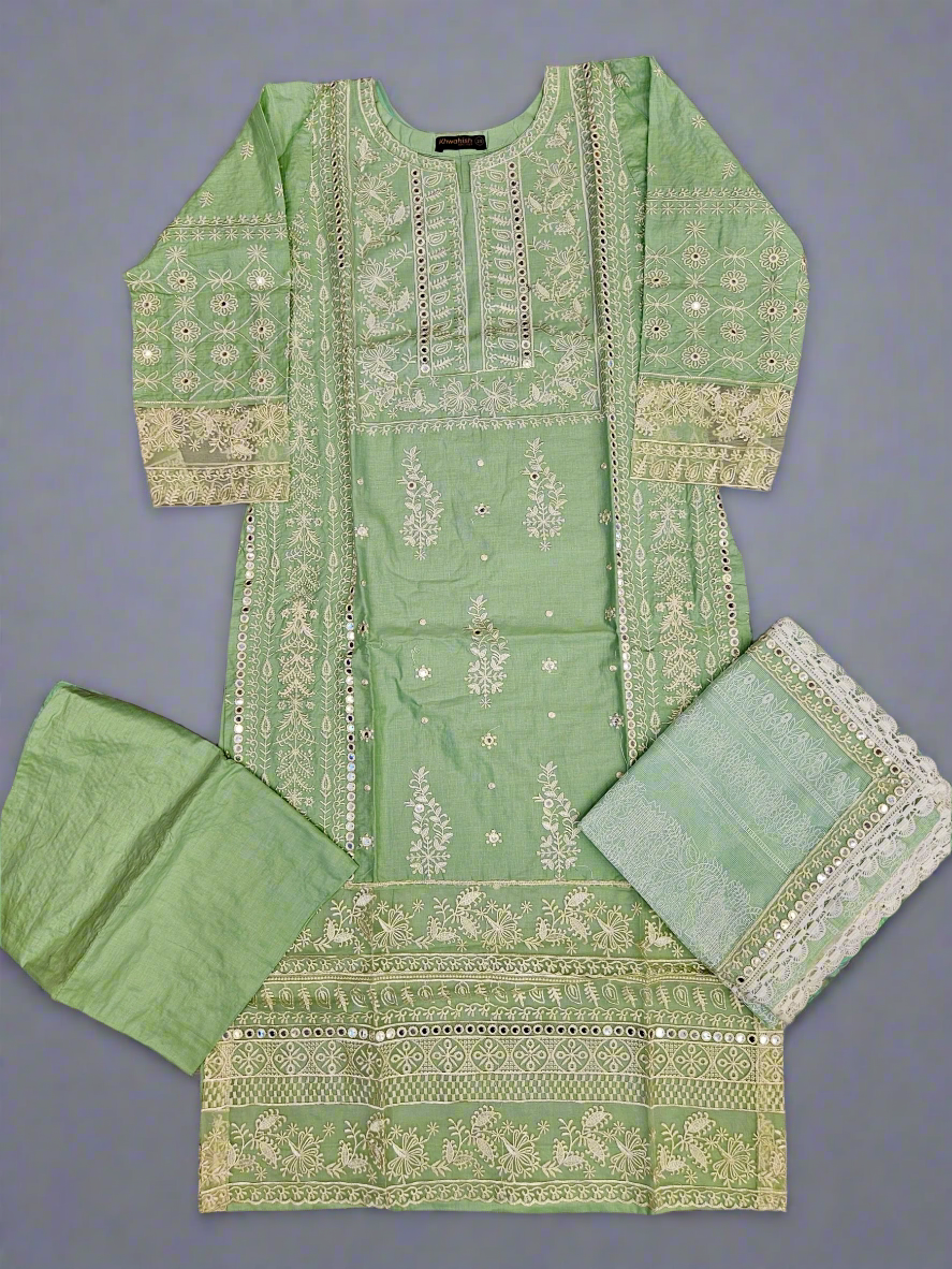 SBN seafoam green colour chikan kari embroidery cotton shalwar kameez