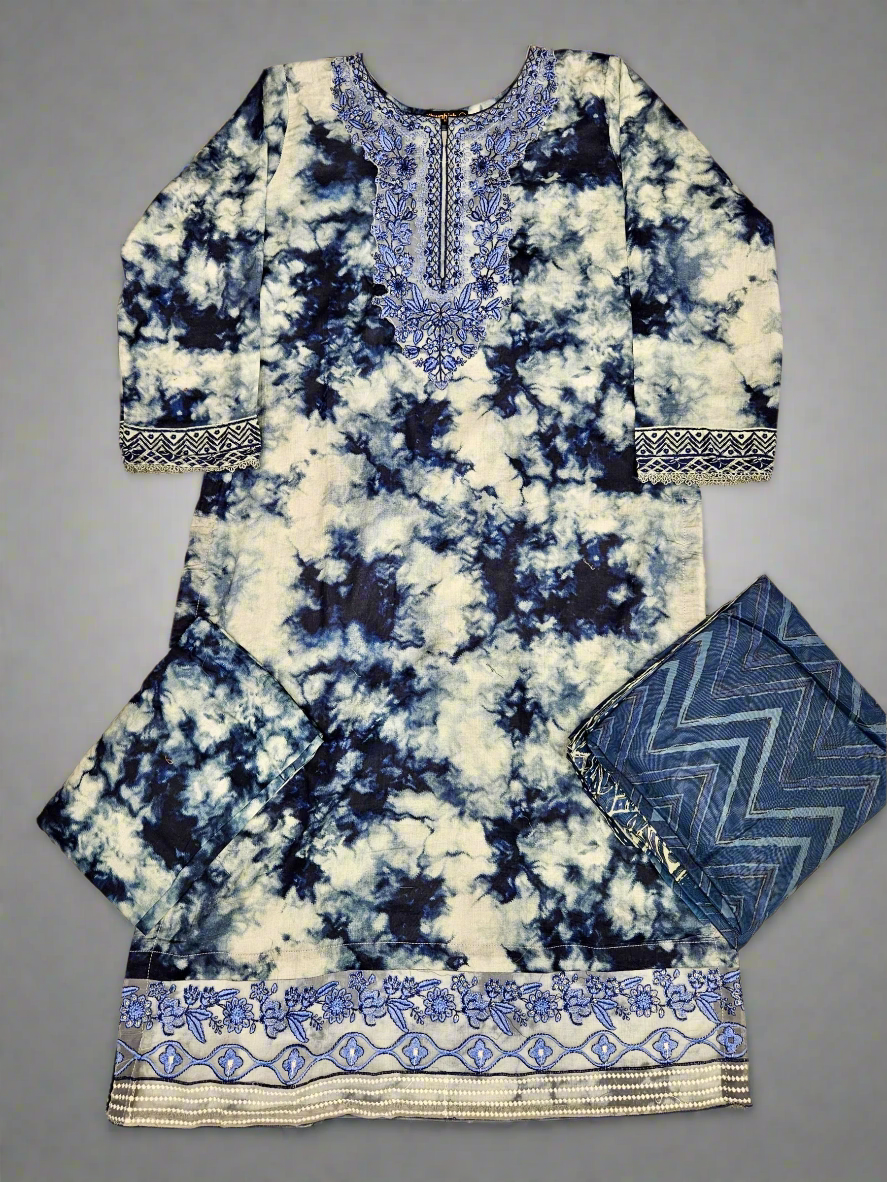 ZCH lapis blue colour floral print cotton shalwar kameez