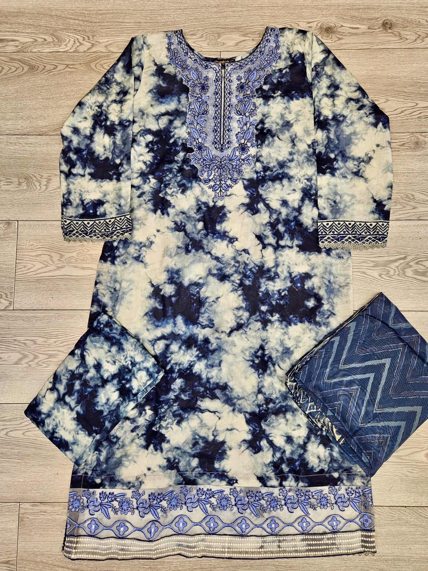 ZCH lapis blue colour floral print cotton shalwar kameez